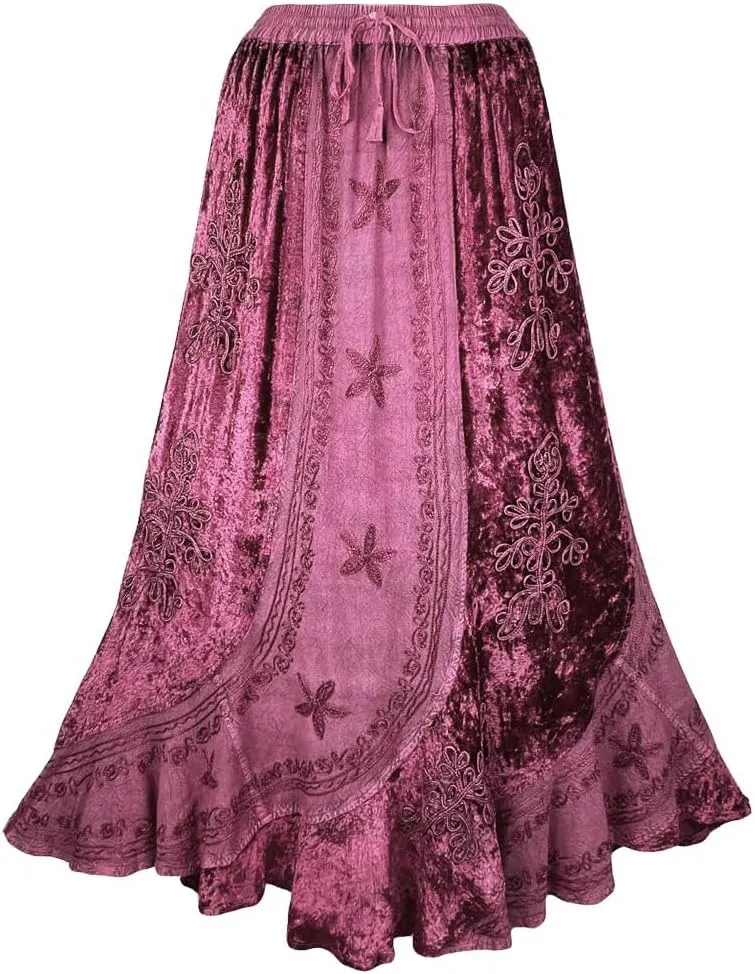 Agan Traders Women's 2025 Summer Winter Rayon Velvet Vintage Boho Embroidered High Waist Maxi Skirt - Long Skirts for Women