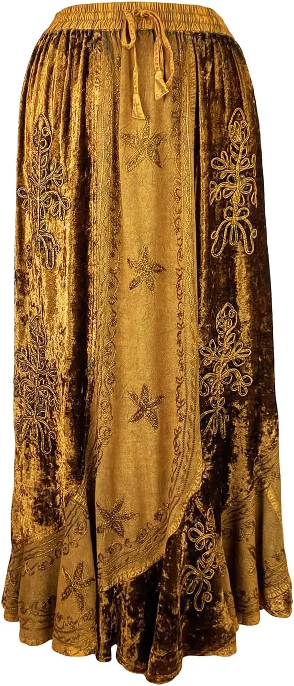 Agan Traders Women's 2025 Summer Winter Rayon Velvet Vintage Boho Embroidered High Waist Maxi Skirt - Long Skirts for Women