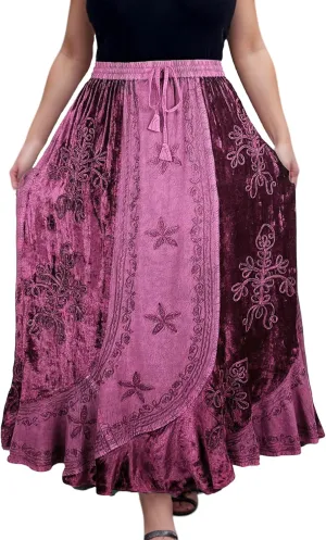 Agan Traders Women's 2025 Summer Winter Rayon Velvet Vintage Boho Embroidered High Waist Maxi Skirt - Long Skirts for Women