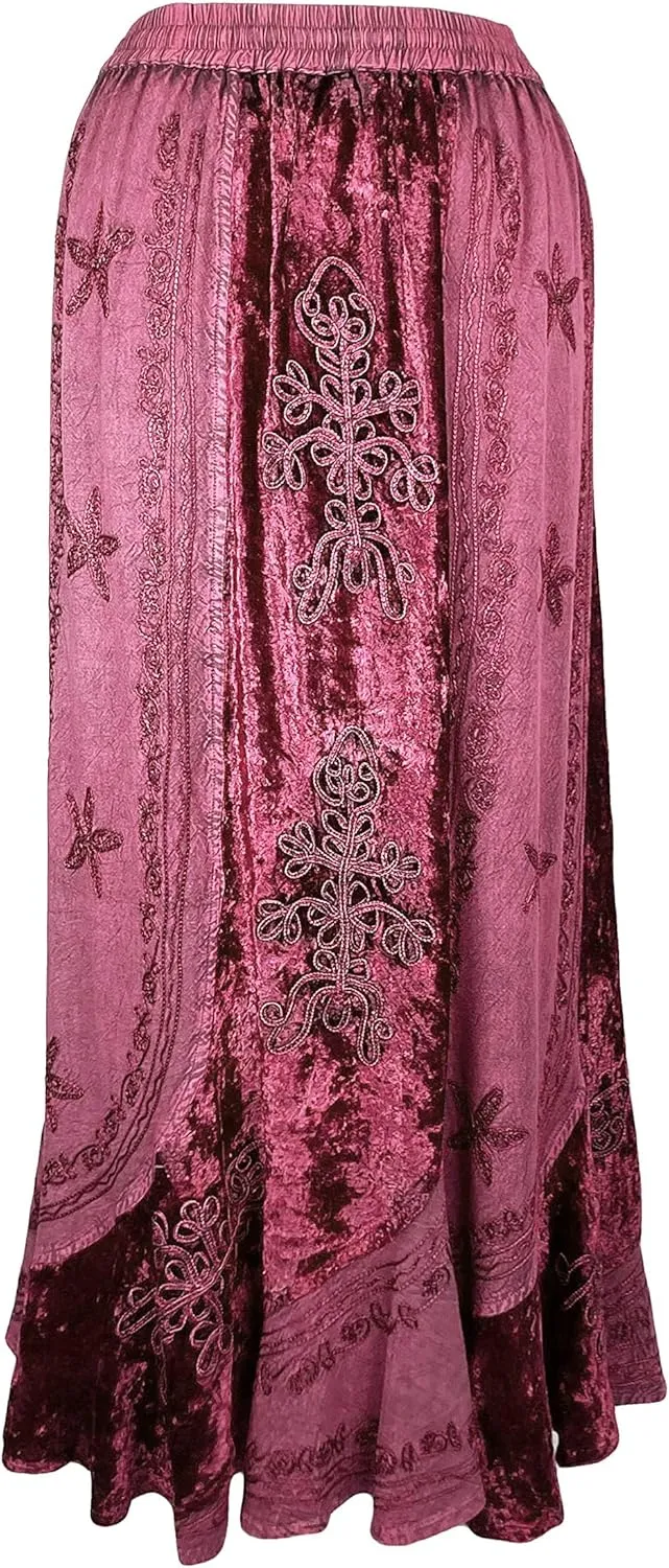 Agan Traders Women's 2025 Summer Winter Rayon Velvet Vintage Boho Embroidered High Waist Maxi Skirt - Long Skirts for Women
