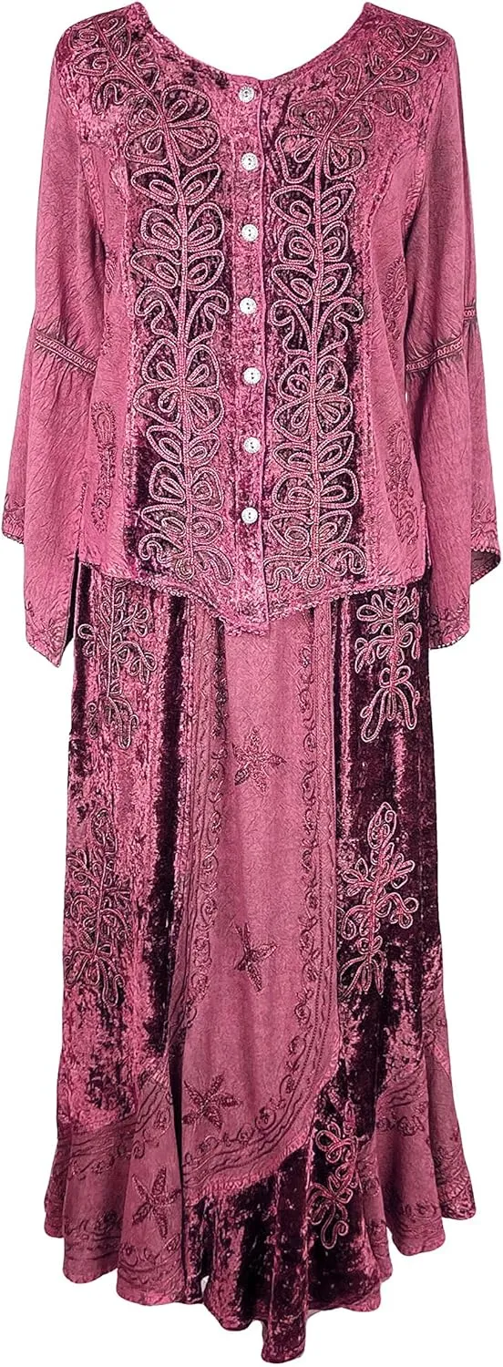 Agan Traders Women's 2025 Summer Winter Rayon Velvet Vintage Boho Embroidered High Waist Maxi Skirt - Long Skirts for Women