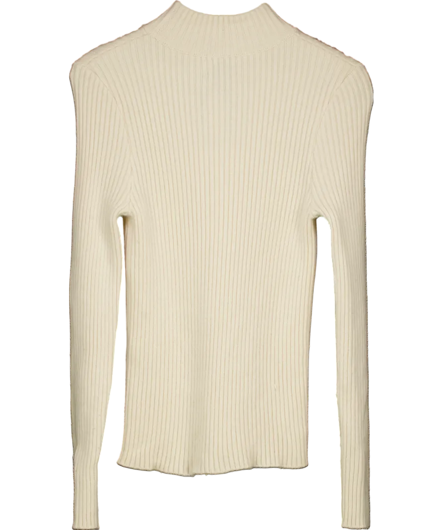 almada label Cream Ribbed Merino Wool And Cashmere Blend Jumper UK M