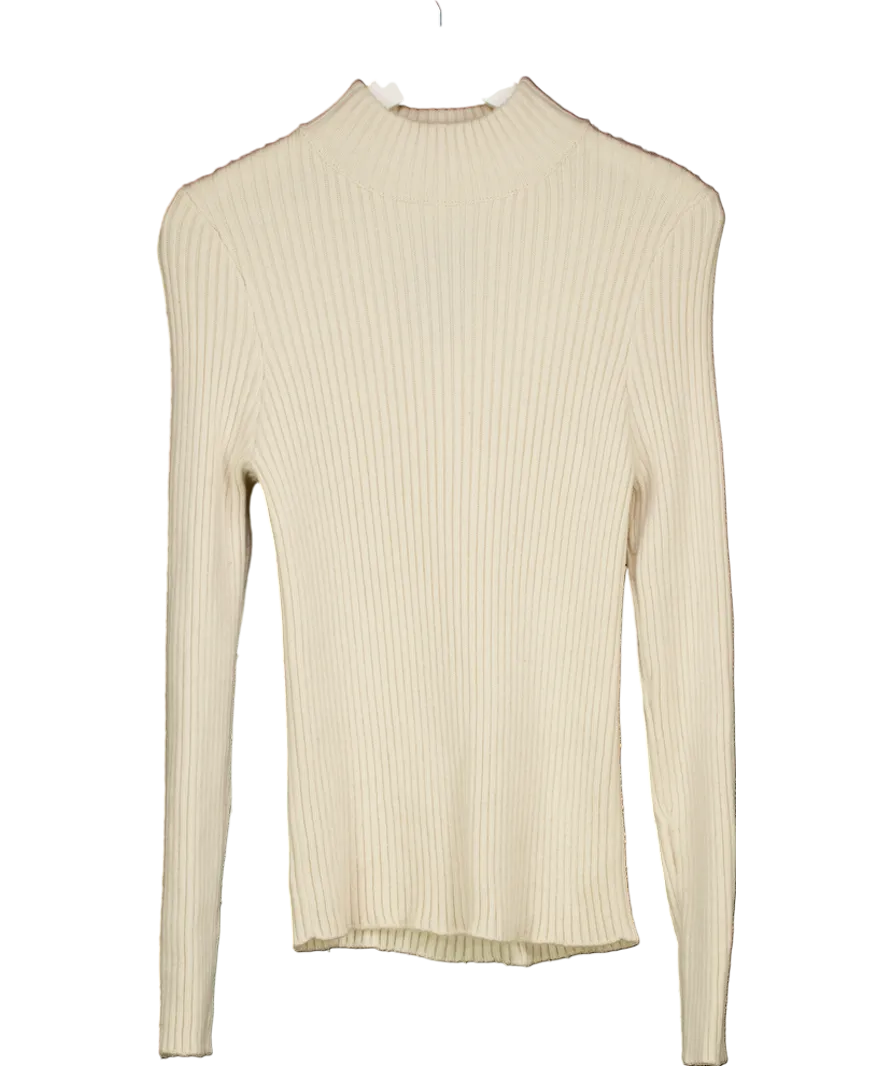 almada label Cream Ribbed Merino Wool And Cashmere Blend Jumper UK M