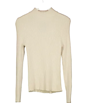 almada label Cream Ribbed Merino Wool And Cashmere Blend Jumper UK M