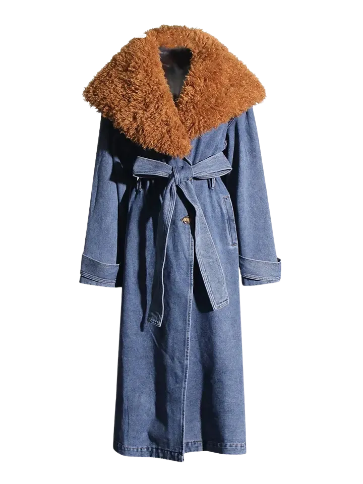 Athena Denim Fur Trench Coat