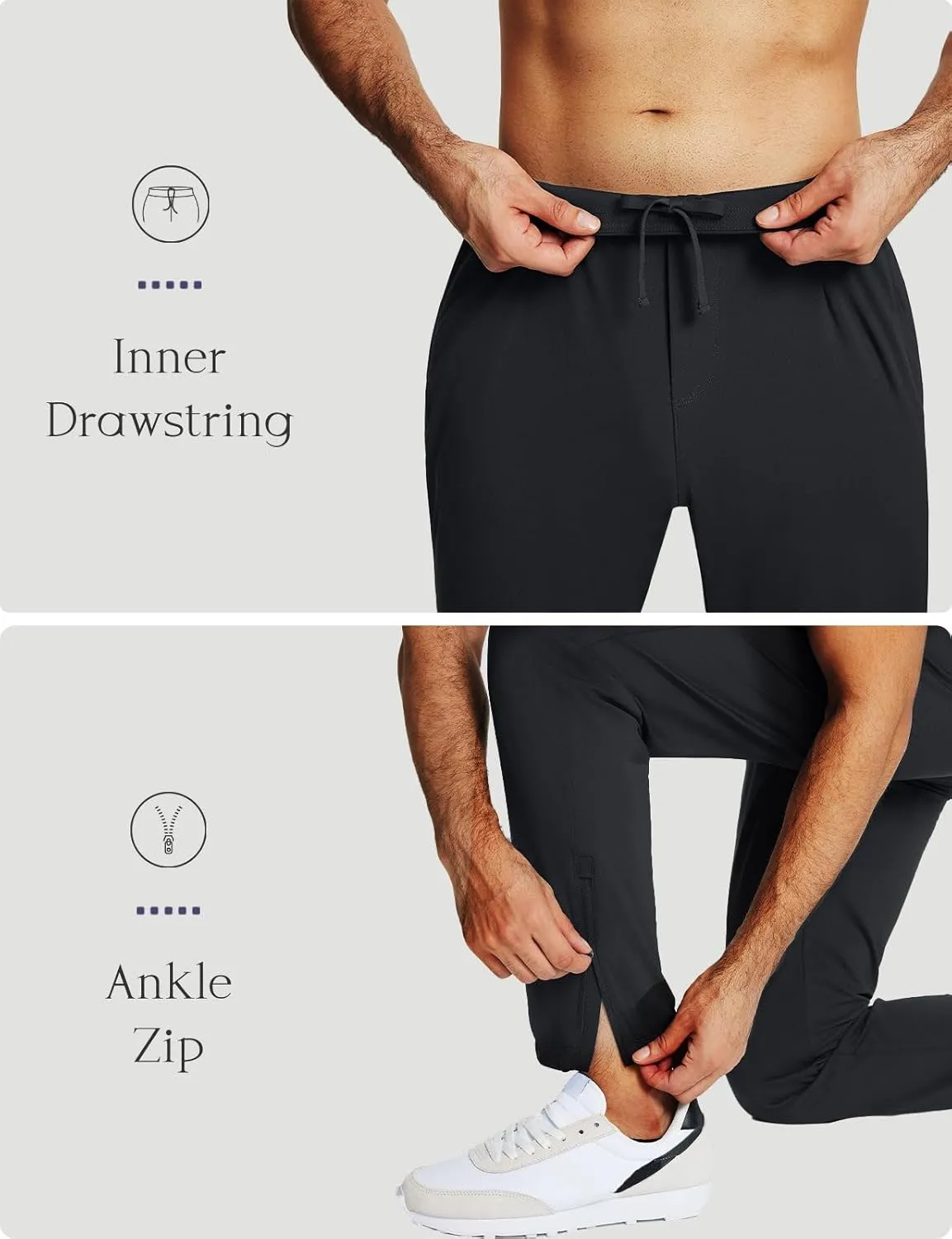 baleaf 30'' Men's Golf Joggers Pants Stretch Lightweight Workout Running Travel Track Sweatpants Quick Dry Zip Pockets