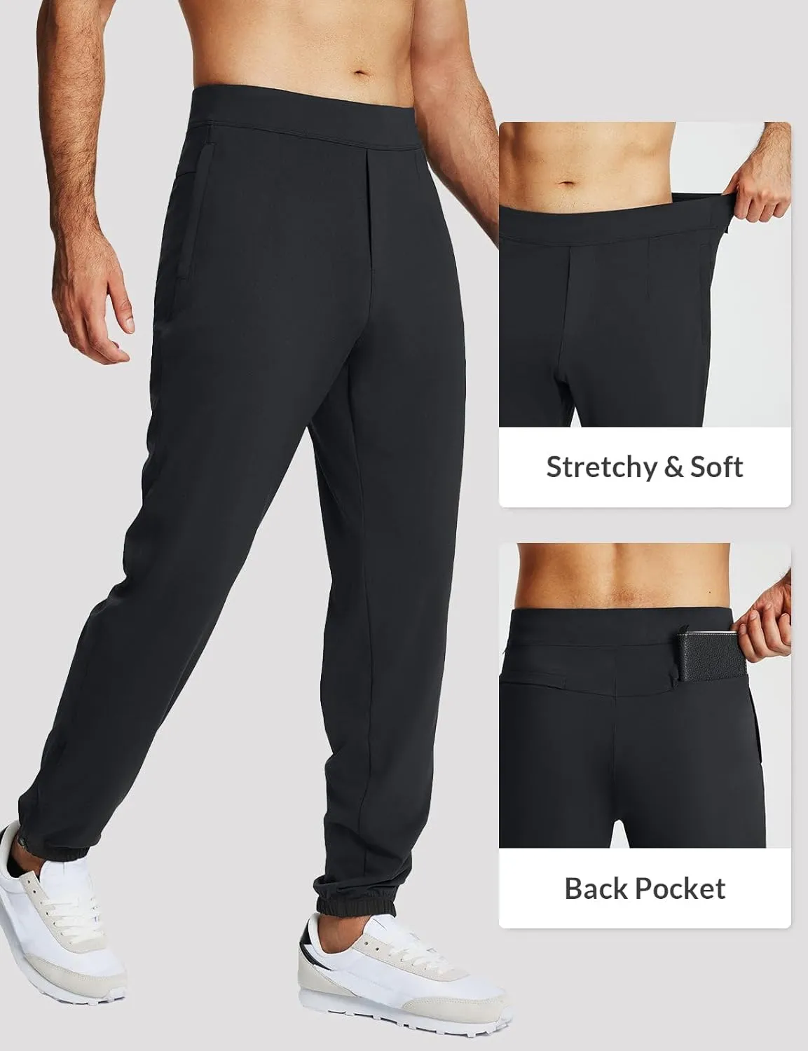baleaf 30'' Men's Golf Joggers Pants Stretch Lightweight Workout Running Travel Track Sweatpants Quick Dry Zip Pockets