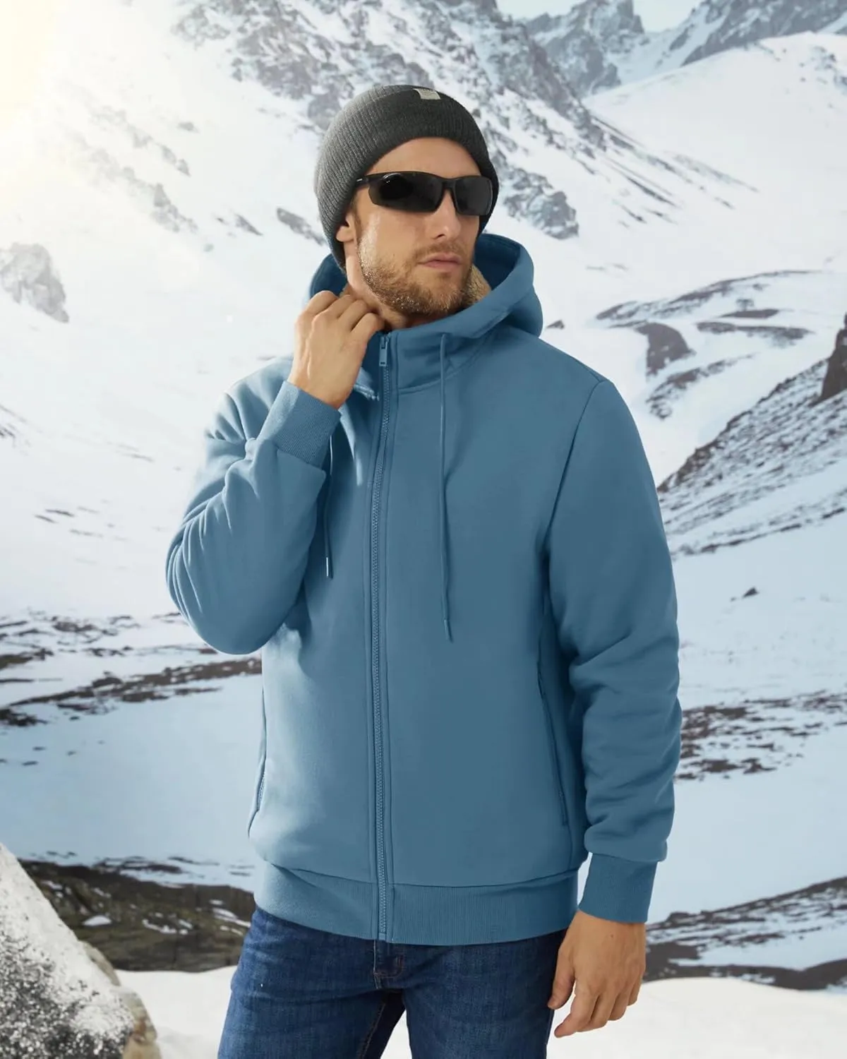 Boladeci Men's Sherpa Lined Hoodie Jacket Winter Warm Heavy Weight Zip Up Hooded Sweatshirt Thick Fleece Coats