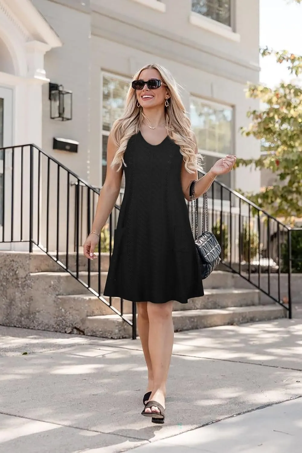 elescat Sundresses for Women Summer Beach V Neck Sleeveless Dress Swimsuit Coverup with Pockets
