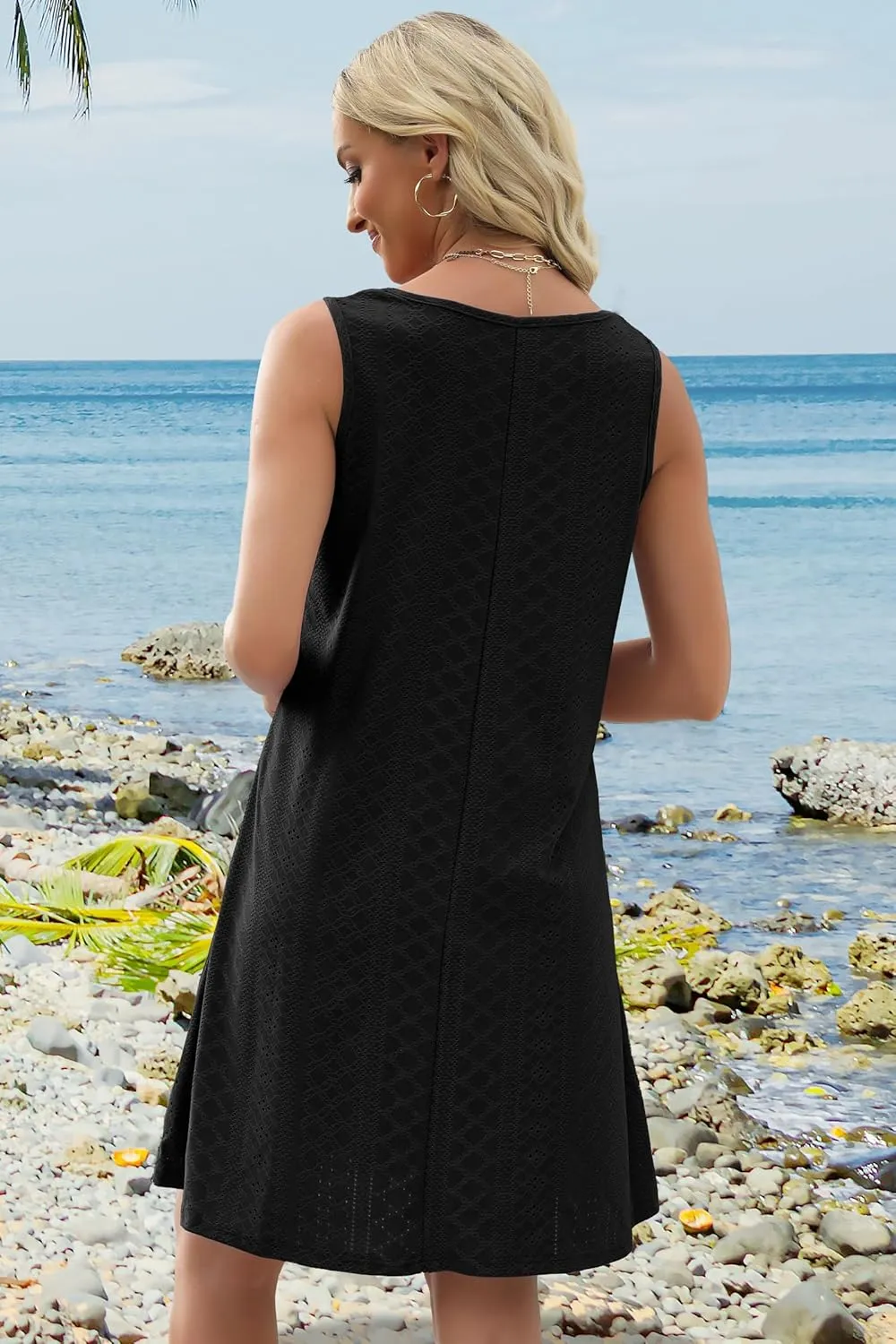 elescat Sundresses for Women Summer Beach V Neck Sleeveless Dress Swimsuit Coverup with Pockets