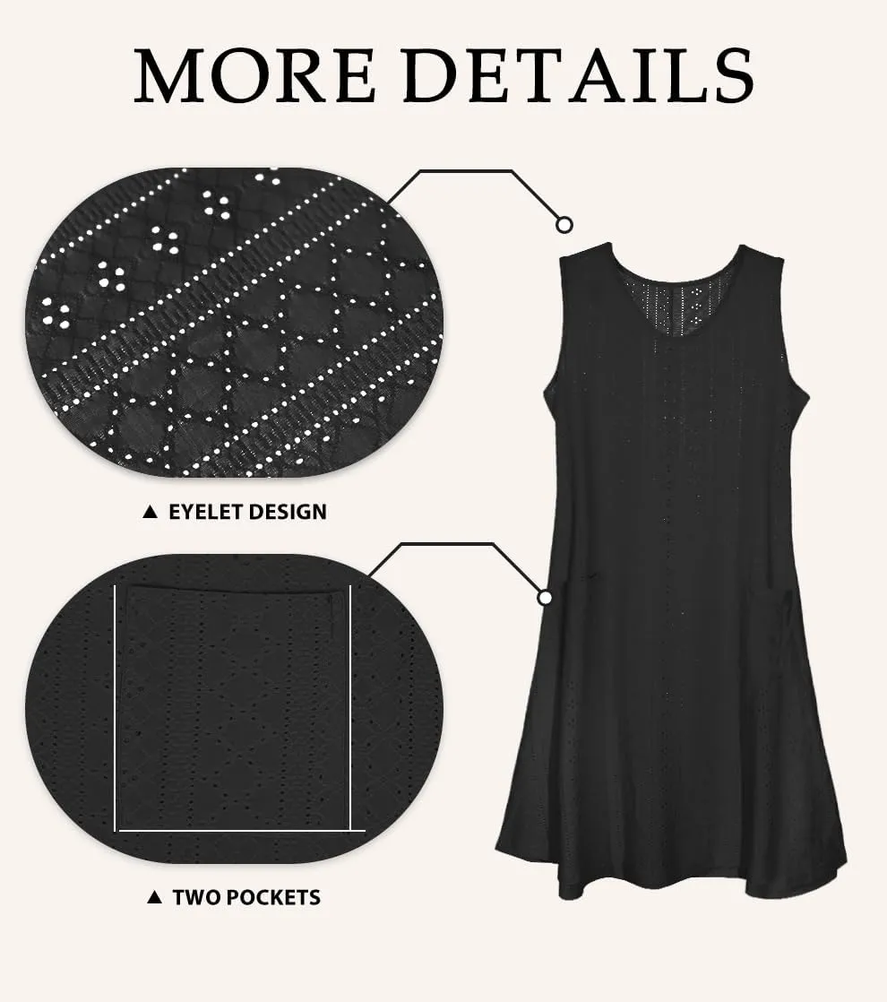 elescat Sundresses for Women Summer Beach V Neck Sleeveless Dress Swimsuit Coverup with Pockets