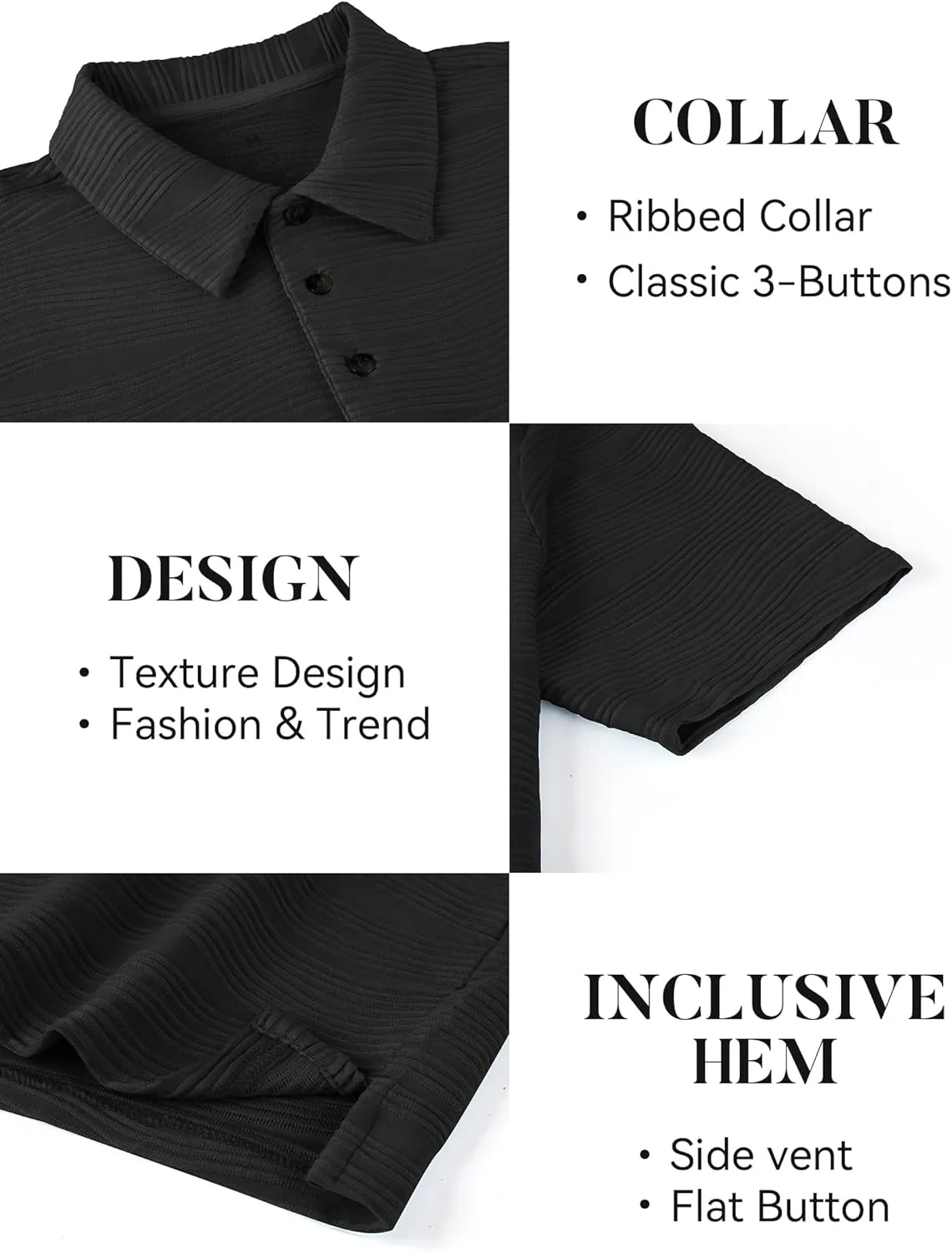 Esabel.C Men's Zipper Polo Shirts Textured Knit Short Sleeve Ribbed Stretchy Polo Shirts for Men