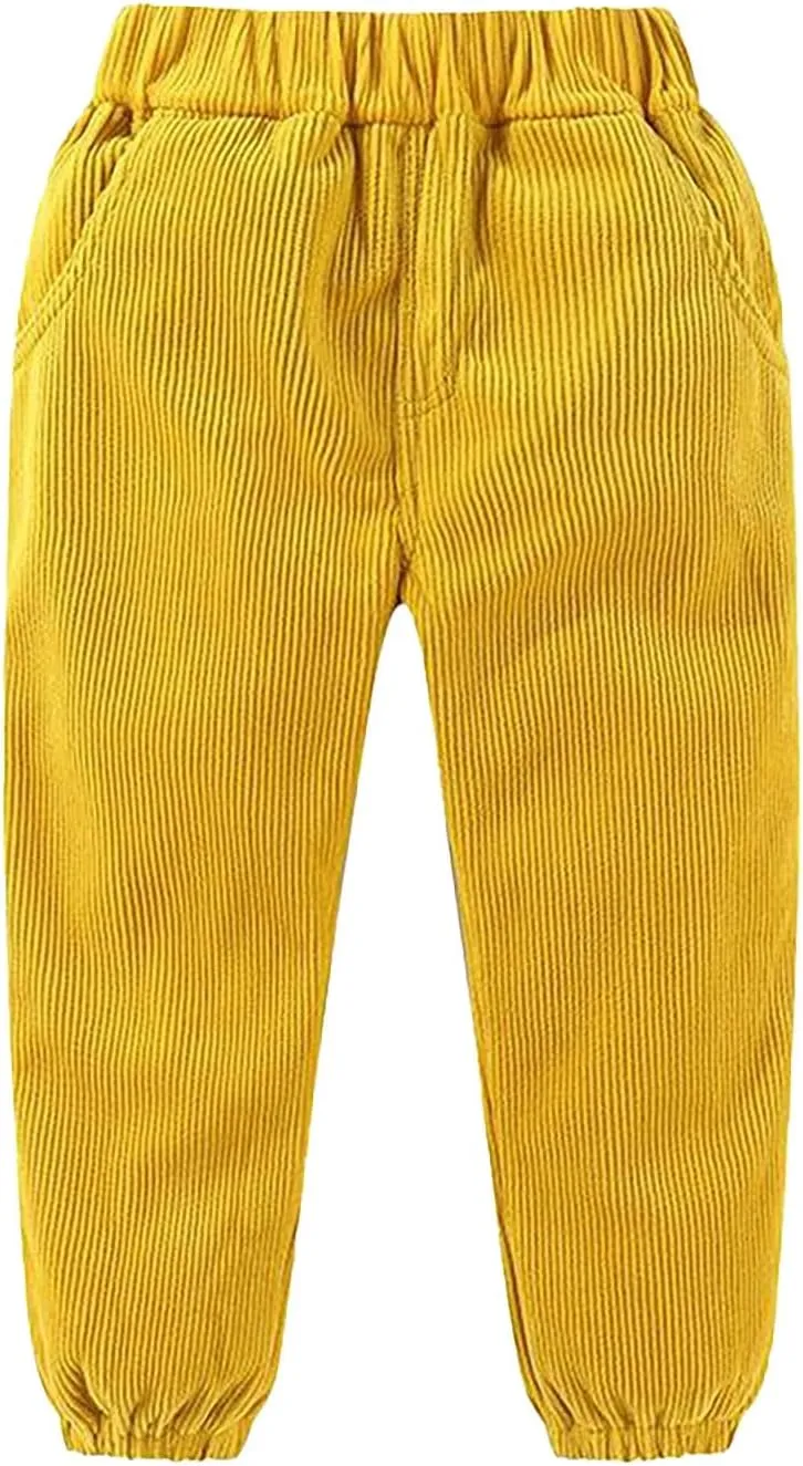 Kids Boys Girls Corduroy Pants Pull on Joggers Baggy Sweatpants Solid Elastic Waist Trousers Loung School Pants