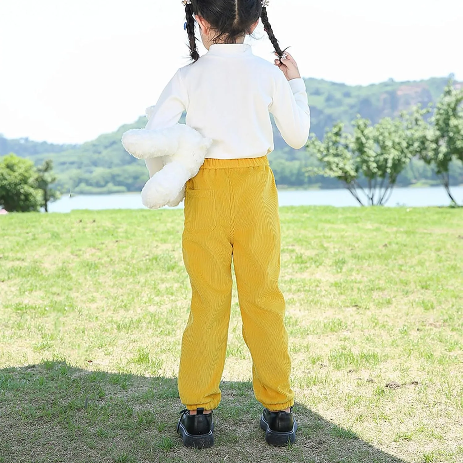 Kids Boys Girls Corduroy Pants Pull on Joggers Baggy Sweatpants Solid Elastic Waist Trousers Loung School Pants