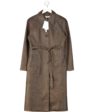 KIJUN Brown Stitched Faux-leather Coat UK M