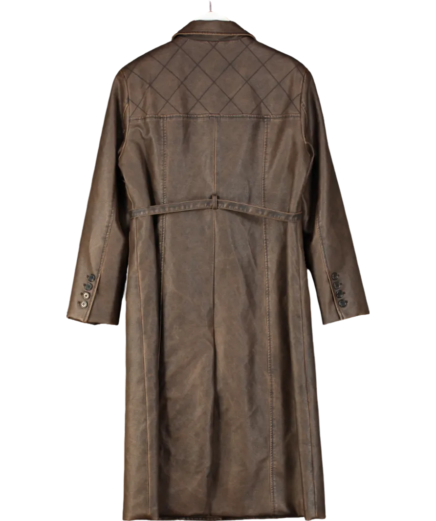 KIJUN Brown Stitched Faux-leather Coat UK M