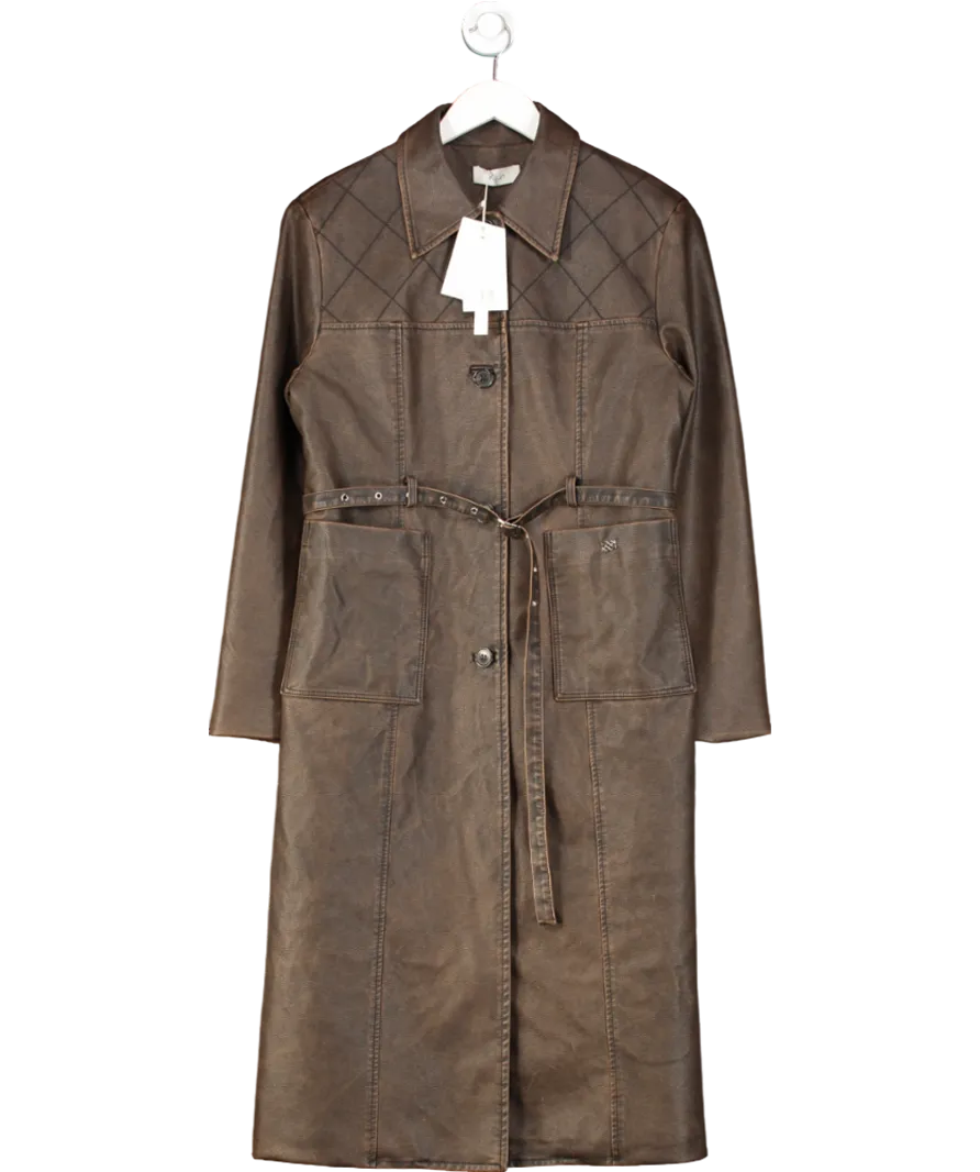 KIJUN Brown Stitched Faux-leather Coat UK M