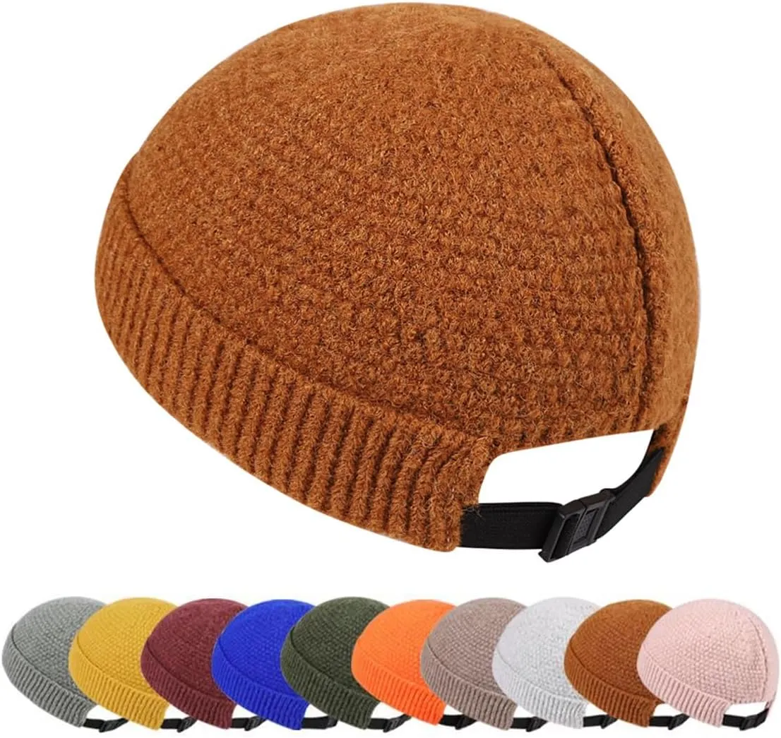 Mens Brimless Hats Adjustable Docker Cap Unisex Winter Casual Knitted Beanie Skull Caps