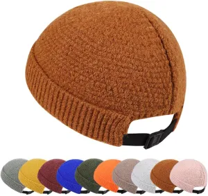 Mens Brimless Hats Adjustable Docker Cap Unisex Winter Casual Knitted Beanie Skull Caps