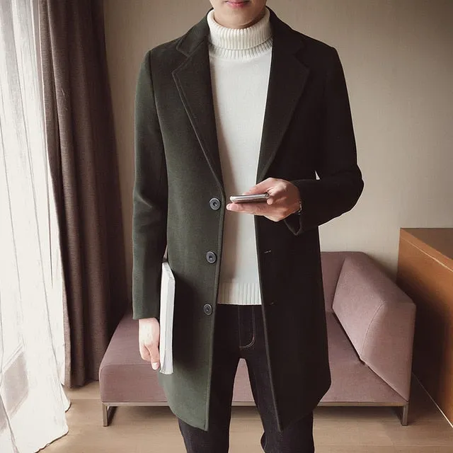 Men's Windbreaker Mid-length Slim Trench Coat
