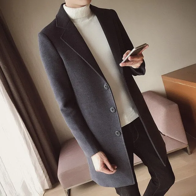 Men's Windbreaker Mid-length Slim Trench Coat