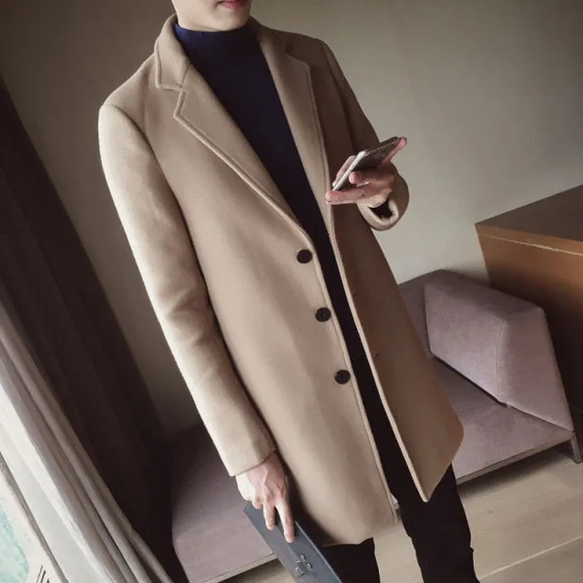 Men's Windbreaker Mid-length Slim Trench Coat