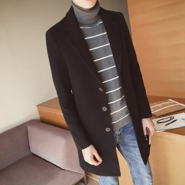 Men's Windbreaker Mid-length Slim Trench Coat