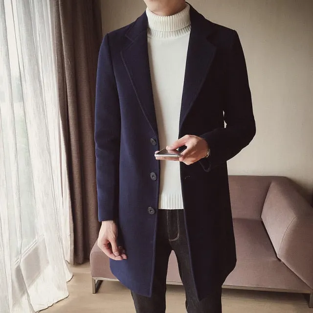 Men's Windbreaker Mid-length Slim Trench Coat