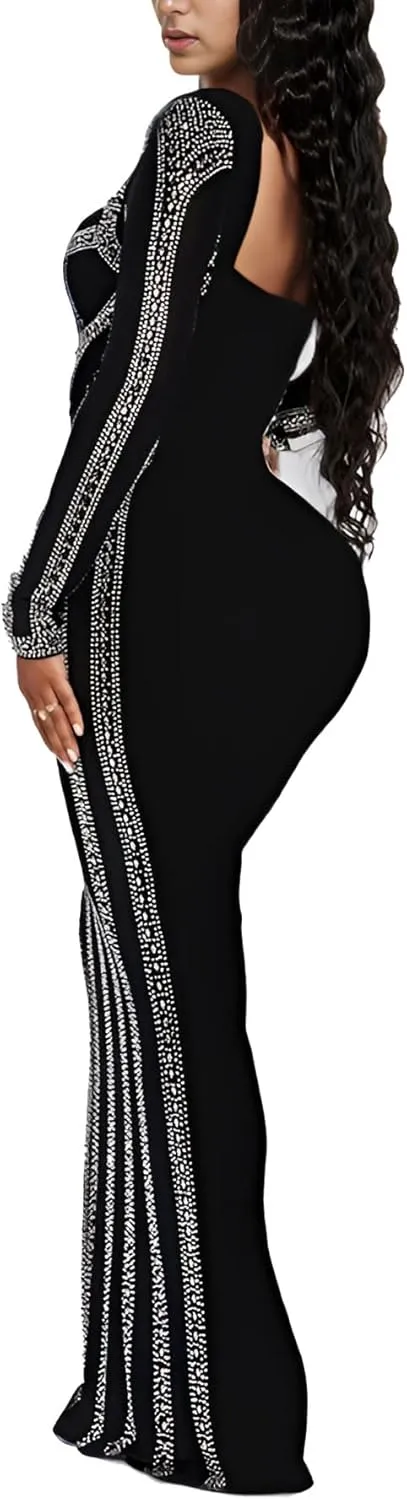PORRCEY Women Sexy Elegant Rhinestone Mesh See Through Dress Hot Drilling Party Club Night Outfits