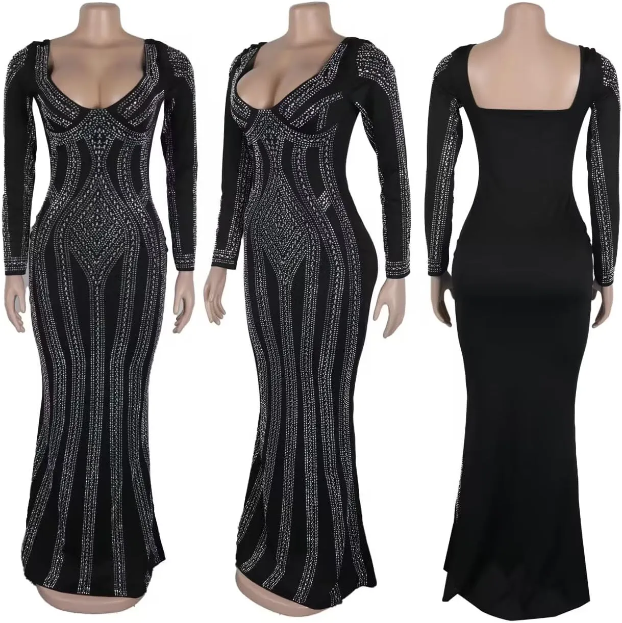 PORRCEY Women Sexy Elegant Rhinestone Mesh See Through Dress Hot Drilling Party Club Night Outfits