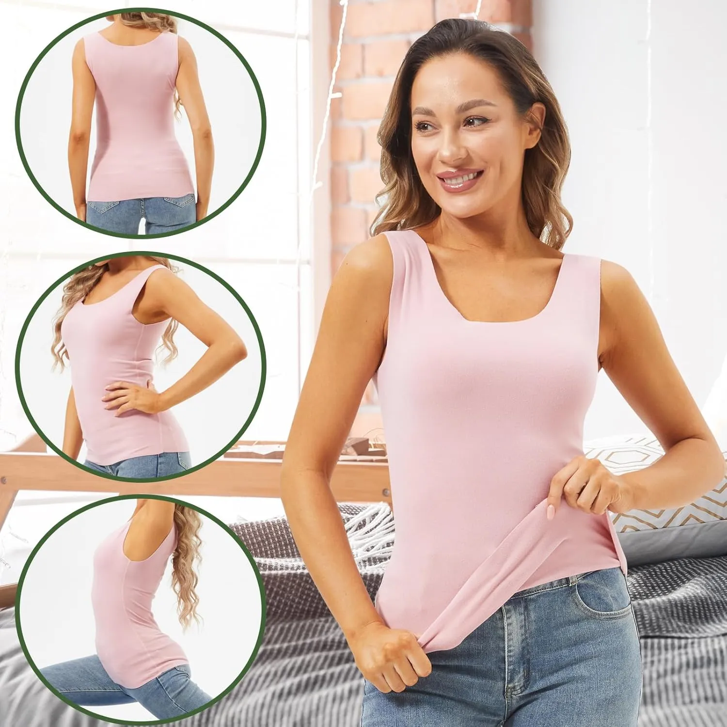 Toulite 4 Pcs Thermal Tank Tops Women Underwear Tops Sleeveless Undershirt for Women Cotton Camisole Warm Base Layer