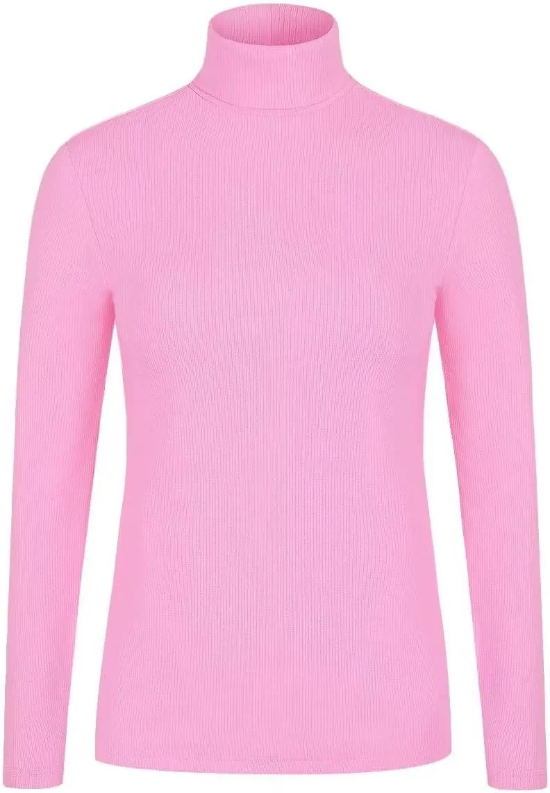 Women Turtleneck Long Sleeve Ribbed Fitted Thermal Base Layer Top
