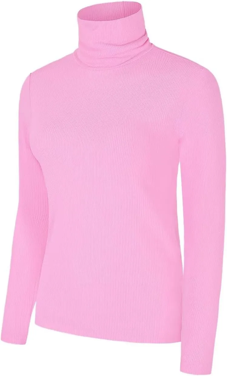 Women Turtleneck Long Sleeve Ribbed Fitted Thermal Base Layer Top