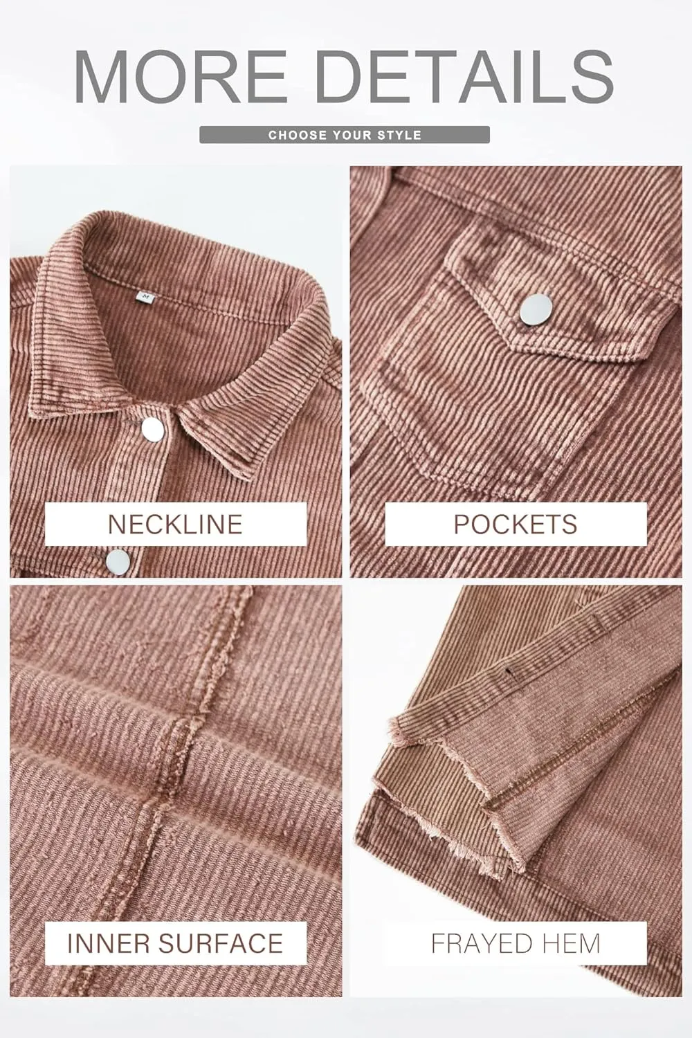 Womens Corduroy Jackets - Y2K Cropped Casual Button Down Jacket Retro Washed Frayed Hem Shacket Coat