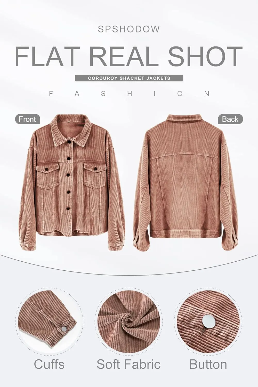 Womens Corduroy Jackets - Y2K Cropped Casual Button Down Jacket Retro Washed Frayed Hem Shacket Coat