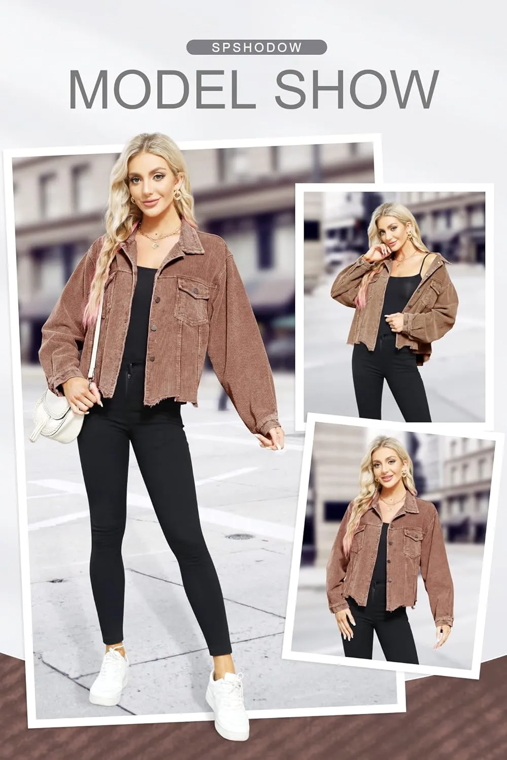 Womens Corduroy Jackets - Y2K Cropped Casual Button Down Jacket Retro Washed Frayed Hem Shacket Coat
