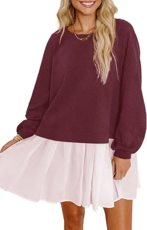 Womens Crew Neck Sweatshirt Dress 2025 Trendy Fall Long Sleeve Pullover Tops Casual Flowy Patchwork Mini Dresses