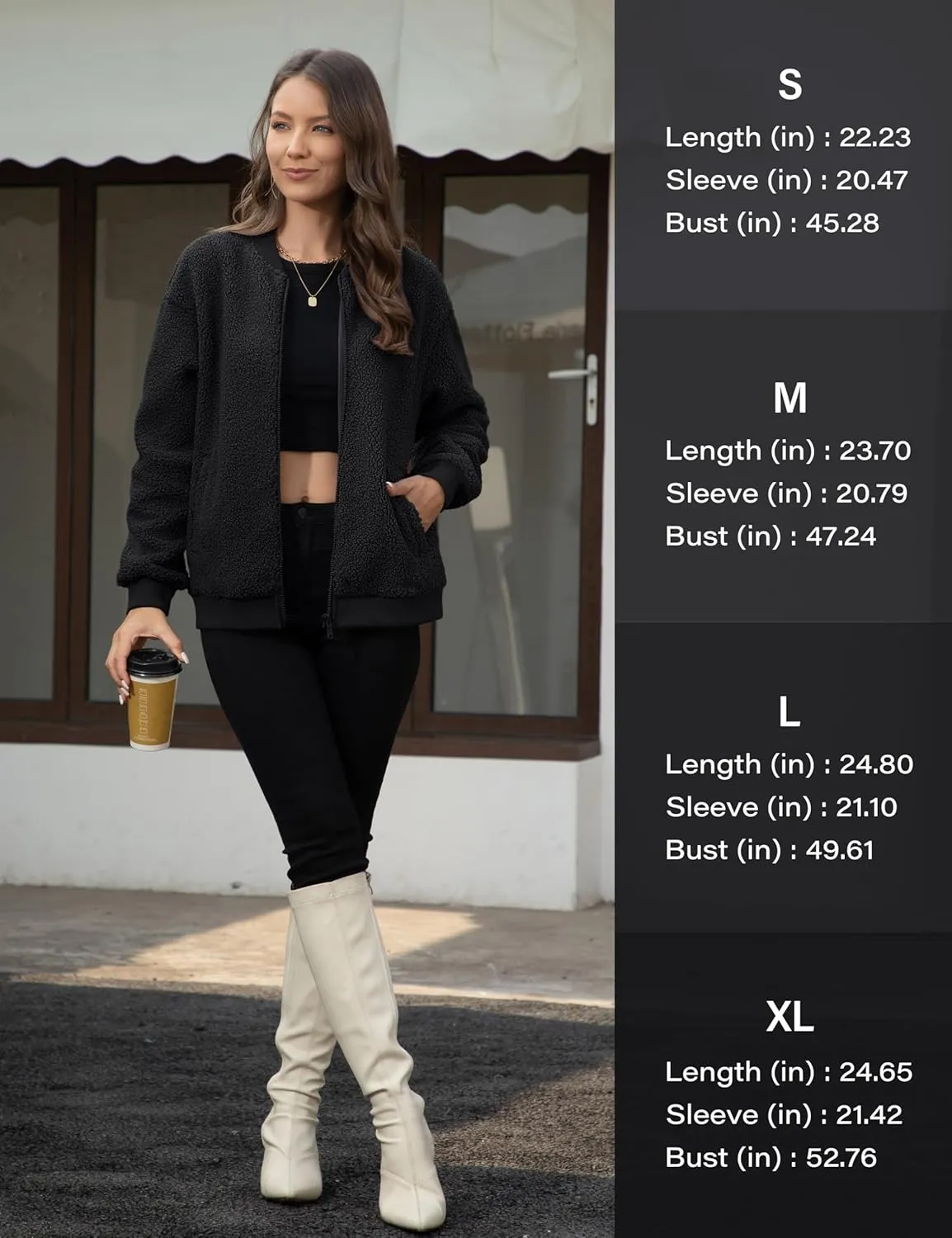 YUCOLEN Women's Fleece Bomber Jacket Trendy Full Zip Sherpa Jackets Warm Winter Coat with Pockets
